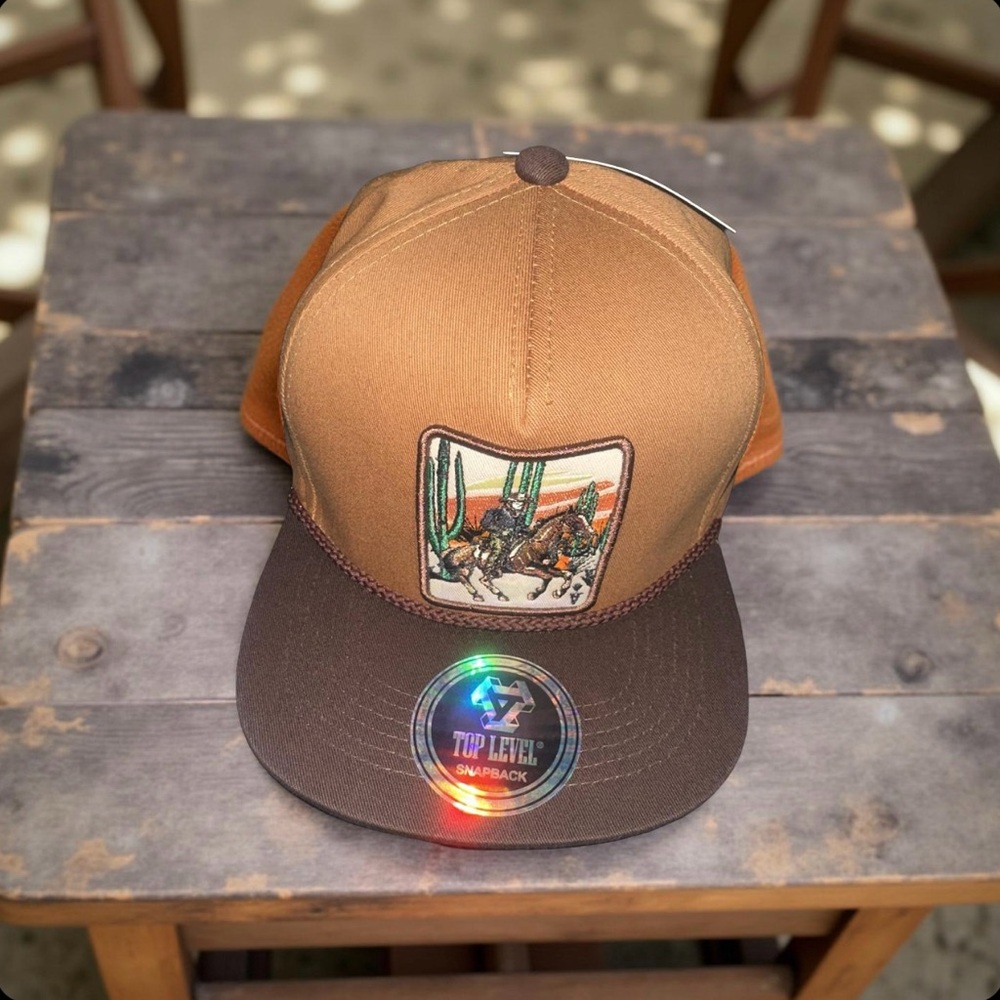 Top Level Western Brown and Tan Snapback Hat